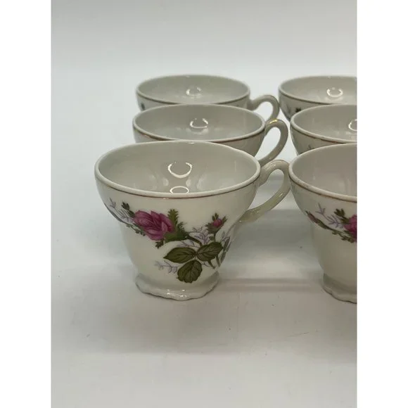 Set of 6 PorcelainTea Cups with Pink Roses Made in Japan - Picture 8 of 11